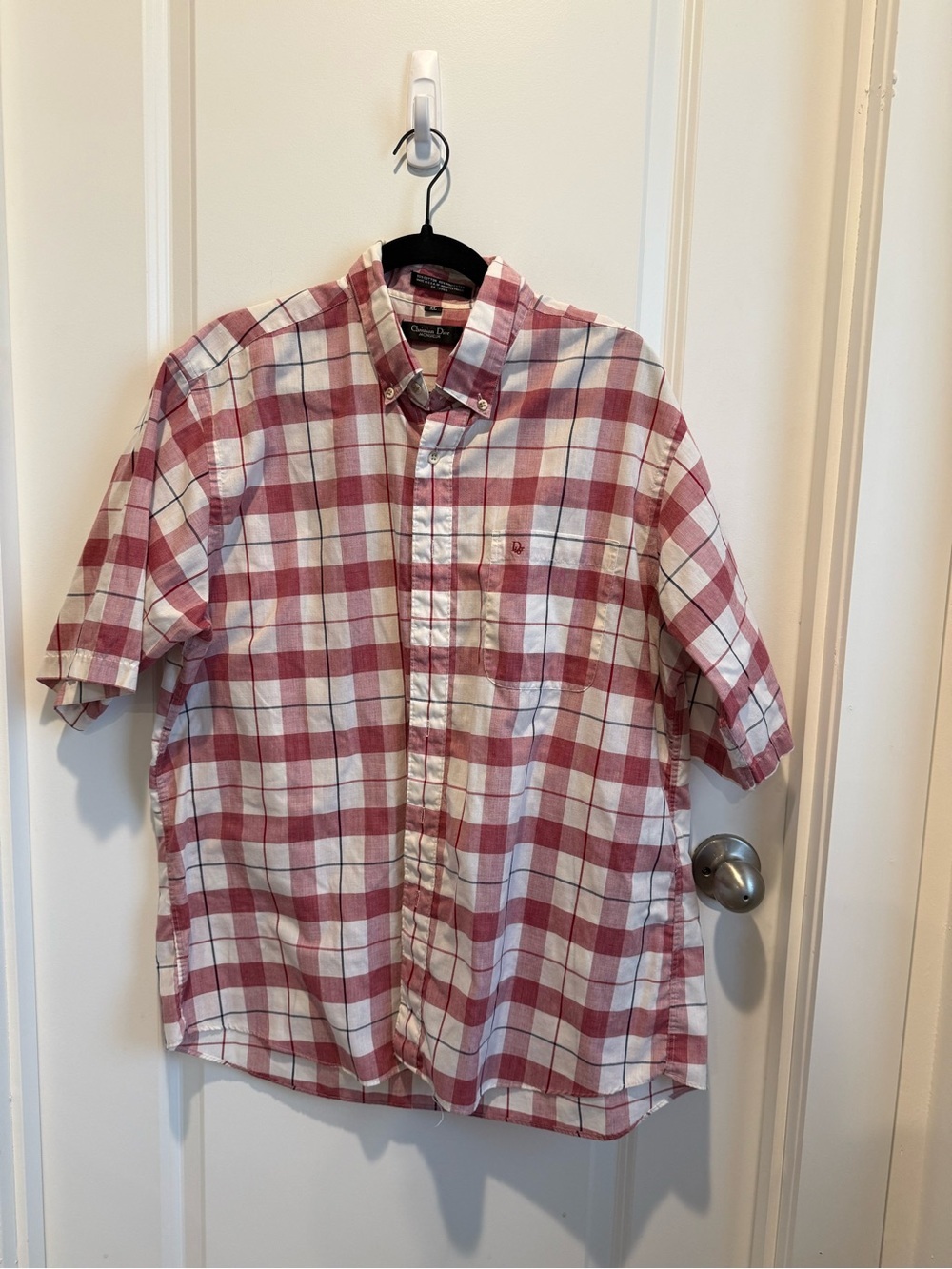 Christian Dior Monsieur Red Plaid Short Sleeve Button Down Shirt XL